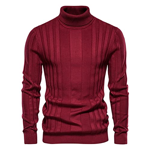 Wankang Men's Knitted Turtleneck Sweater Casual Slim Fit Stripped Pullover Sweaters Long Sleeve Ribbed Sweater for Men
