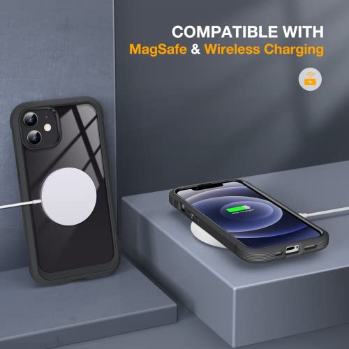 Image of Miracase Glass Series for iPhone 12 /12 Pro Case 6.1 inch, Upgraded Full-Body Rugged Phone Bumper Case Cover with Built-in 9H Tempered Glass Screen Protector and Camera Protector, Black