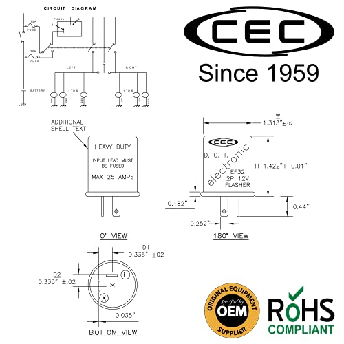 Cec Industries Ef32 12V Heady Duty 2-Pin Electronic Flasher Relay For Incandescent Bulbs (1-Pack) #TOP1