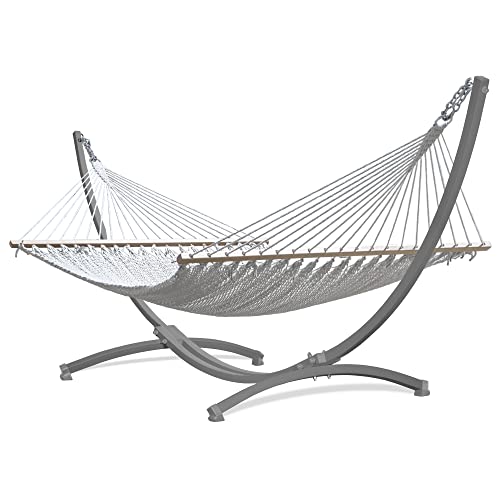 Potenza Stabhängematte mit Grande Gestell bis 220kg I Barbados Hängematte- 210x140, 200kg (Ecru, Gestell Grau)