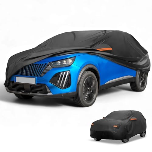 Image of All-Weather Waterproof Car Cover - UV-Resistant Outdoor Full Exterior Protection for Peugeot 2008 190T-PU Black with Right Side Zipper