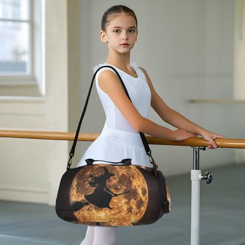 Duffle Bag for Boys or Girls with Shoes Compartment, Silhouette Of Witch Sports Travel Bag Overnight3