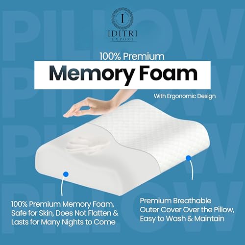 Image of Cervical Support Pillow Set of 2, Memory Foam Contour Bed Cushion for Sleeping, Neck and Shoulder Relief for Side Back Sleepers, Breathable Cover, Sky, 48 x 30 cm, 6 to 9 cm Loft