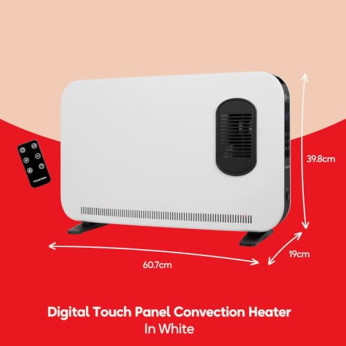 Russell Hobbs Digital Convection Heater 2000W Electric Turbo Fan White, Adjustable Thermostat with 3 Heat Settings, Overheat Protection, 24hr Auto Timer, Remote Control RHCVHTF2004