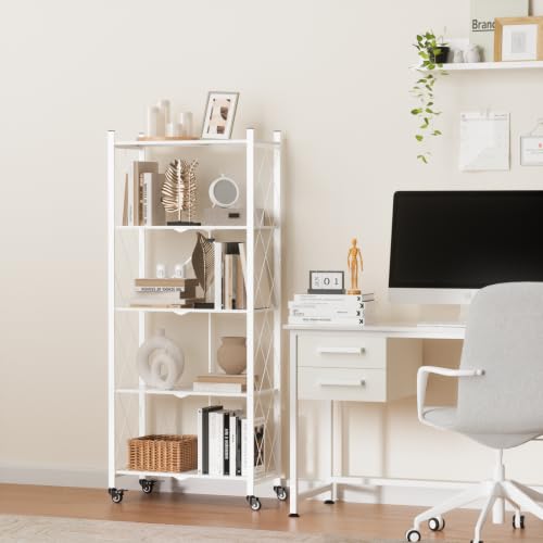 Image of ALANNG 60.6 Inch Folding Bookshelf, 5 Tier Metal Bookcase and Bookshelves
