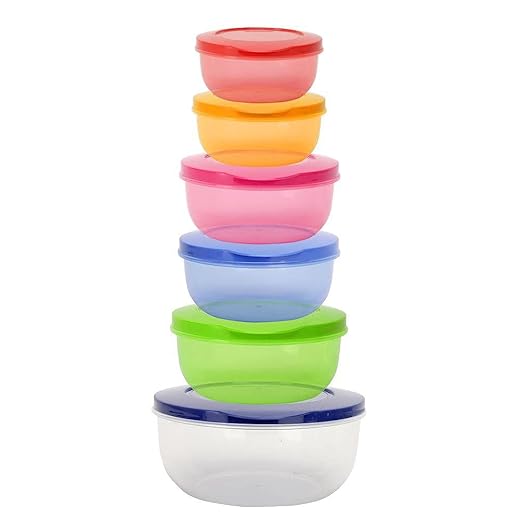 Cutting EDGE Eco-Storage Plastic Container & Organizer for Kitchen, Refrigerator & Home Use (2700ML + 1950ML + 1300ML + 900ML + 600ML + 400ML) (Rainbow (Mix), Pack of 6)