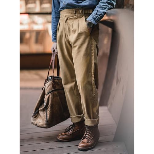 Mens Casual Pants Regular Fit Retro Stretch Cotton Fashion Trousers Tapered Chino Western Gurkha Pants4