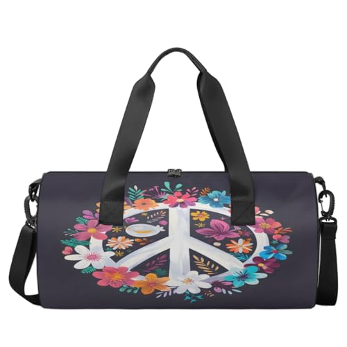 Travel Duffel Bag Flower Peace Sign Sports Gym Bag for Womens Mens, Waterproof Weekend Overnight Bag Lightweight Carry on Bag for Airplanes Yoga Dance Beach Swim Hospital Holdalls,A-529