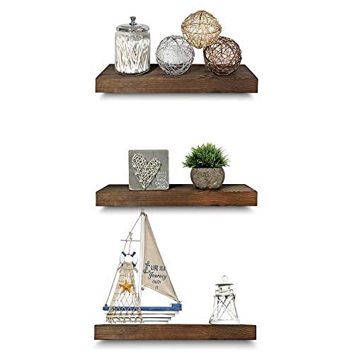 Mark One Home Goods Rustic Farmhouse 3 Tier Floating Wood Shelf - Floating Wall Shelves (Set Of 3), Hardware And Fasteners Included (Walnut, 16") #TOP2