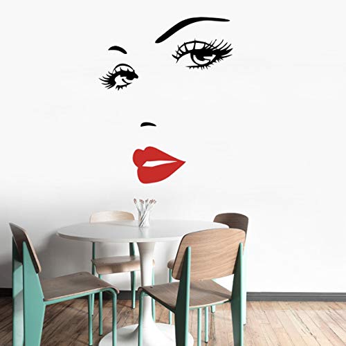 Eco-Friendly Beautiful Face And Red Lips Wall Sticker Beauty Salon Wall Window Sticker Home Living Room Bedroom Decoration Women Face Decal Finished Size 57X70Cm #TOP6