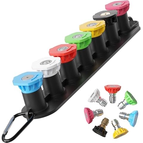 DBR Tech Pressure Washer Nozzle Tips Set, 1/4 Inch Quick Connect, High Pressure Up to 4500 PSI, Heavy Duty Stainless Steel and Brass Power Washer Tips Attachments Head, Professional-Grade, 7 Nozzles Cover
