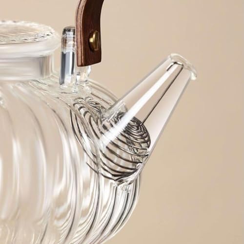 Image of Premium Glass Teapot 1000ml for Loose Leaf Tea - Heat Resistant Borosilicate Kettle with Wooden Handle, Removable Filter & Drip-Free Spout, Ideal for Green, Black Tea (Ribbed)