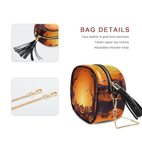 Crossbody Shoulder Bag Tassel Purse Halloween Pumpkins Road PU leather Small Handbag Fashion Evening Clutch with Chain2