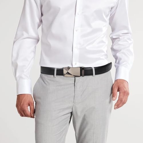 Image of Aurolran Men&Womens Leather Dress Belt Business Automatic Buckle Belt Color-Black Silver Gold
