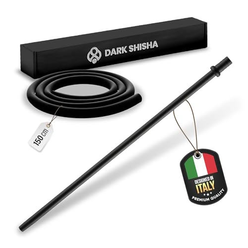 Set Boquilla de Aluminio Dark Shisha Negra Mate 35 cm + Tubo de Silicona Negro 150 cm para Cachimba | Ultraligero y Ergonómico | Compatibilidad Universal + Diseño Elegante