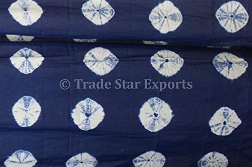Trade Star 5 Yard Shibori Fabric, Indian Cotton Fabric, Handmade Fabric for Dressmaking, Indigo Tie Dye Fabric, Natural Dye Fabric for Sewing (Pattern 8)