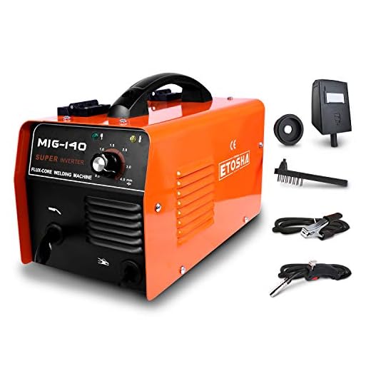 ETOSHA 140 Portable No Gas Welder Flux Core Wire Automatic Feed Welder MIG 140 Welder Machine with Welding Gun, Grounding Clamp, Input Power Adapter Cable and Brush