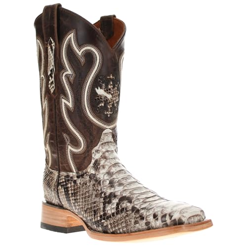 Vaccari Men's Crockett Genuine Natural Python Square Toe Cowboy Western Boots