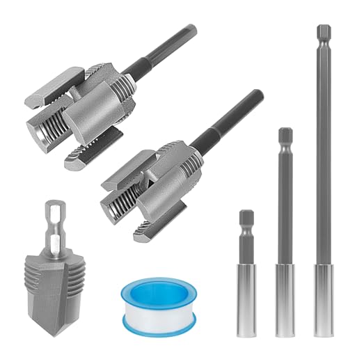 Integrated Internal & External Pipe Threading Tool, Pipe Thread Cutting Tool, PVC Pipe Threader, Water Pipe Thread Opener with Hex Rod and Tape for Electric Drill