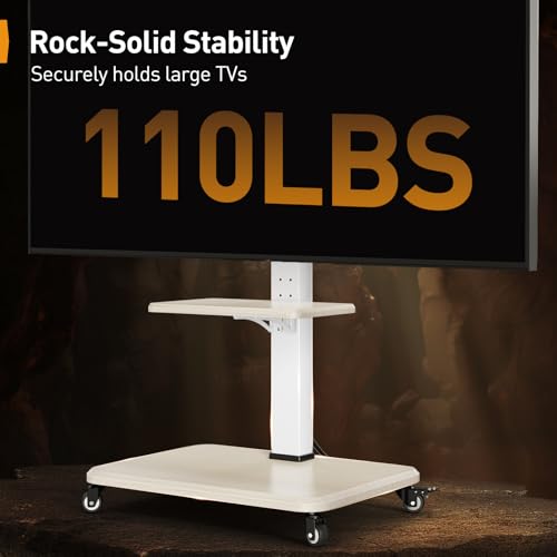 Image of Perlegear Mobile TV Stand with Power Outlet, Tilt & Swivel Rolling TV Cart for 32-75 inches TVs up to 110 lbs, Height Adjustable Rolling TV Stand White with Wheels, Max VESA 600x400mm, PGTVMC17W