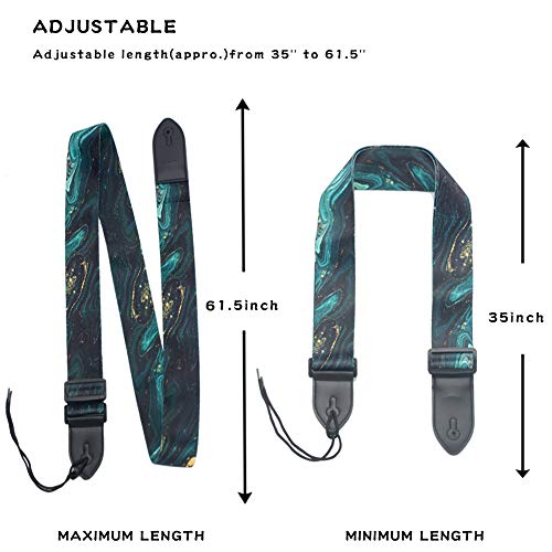 Qielizi Guitar Strap, Guitar Strap With Leather End Length Adjustable 2 Pick Holders & 2 Matching Picks For Electric Guitar, Acoustic Guitar And Bass - Unique Gift For Guitarist(Green Quicksand) #TOP1