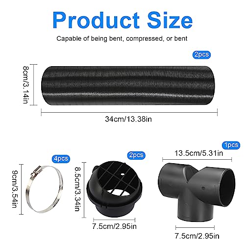 Diesel Standheizung Zubehör 75mm T-Rohr-Set Warmluftschlauch 75mm Auto Heizung Warmluftauslass Entlüftungsschlauch Clips Set Auto Heizung Rohr Kanal Autoluftheizer Zubehör Luftauslassset Webasto