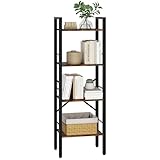Tajsoon 4 Tier Ladder Shelf Industrial Small Bookcase, Narrow Small Bookshelf with Metal Frame, Multifunctional Skinny Shelf for Bedroom, Living Room, Home Office, Rustic Brown