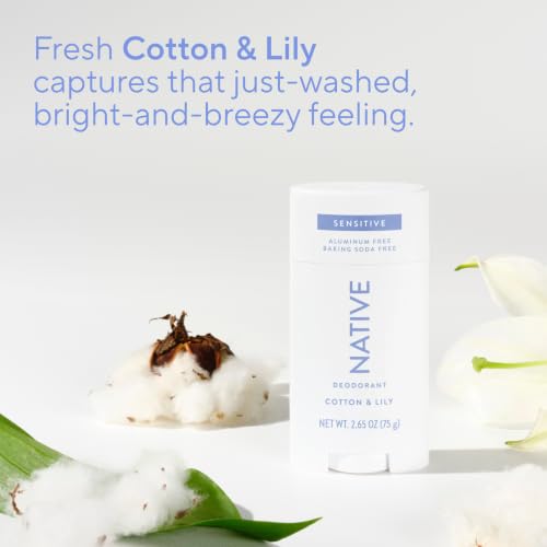 Native Sensitive Deodorant Contains Naturally Derived Ingredients, 72 Hour Odor Control | Deodorant for Women & Men, Aluminum Free with Baking Soda, Coconut Oil and Shea Butter, Cotton & Lily - image 4