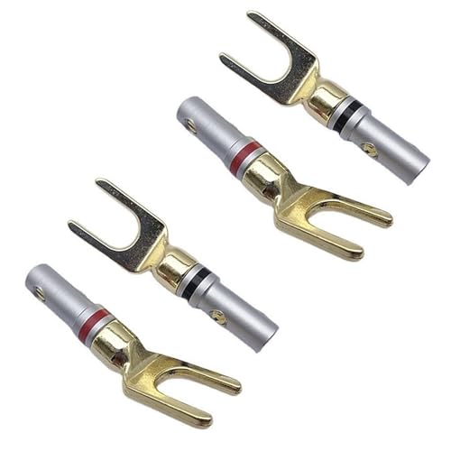 BRIIKPP スピーカー端子 4mmオーディオプラグ Y型プラグ オーディオバナナプラグコネクタ 24K金メッキ DIY用 機器 アクセサリー 4本 (2ブラック+ 2レッド)