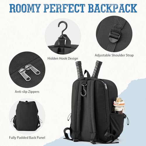 G4Free Pickleball Bag, Pickleball Backpack Fits 2 Paddles with Shoes Compartment and Fence Hook for Men and Women(Black) — view 6