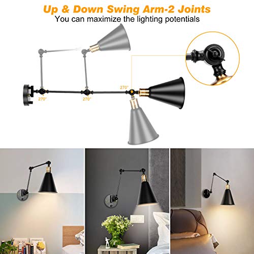2 Pack Swing Arm Wall Sconces - Adjustable Hardwired Swing Arm Wall Lights Industrial Metal Vintage Wall Mount Lamp #TOP2
