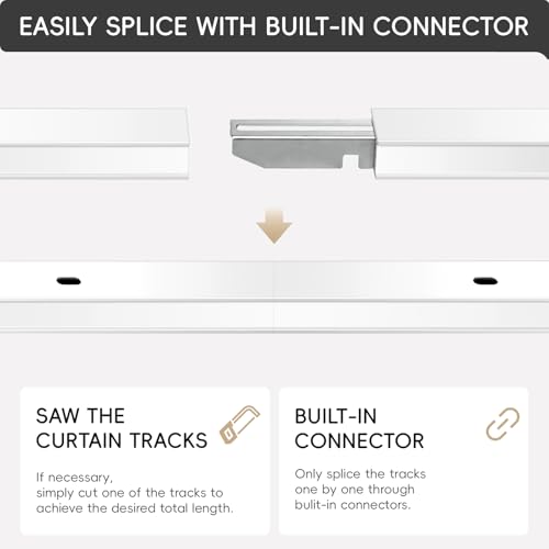 Ceiling Curtain Track, Curtain Track with Roller Hooks, 9ft - 12ft Ceiling Mounted Rail Set for Room Divider, White - Thumbnail 3