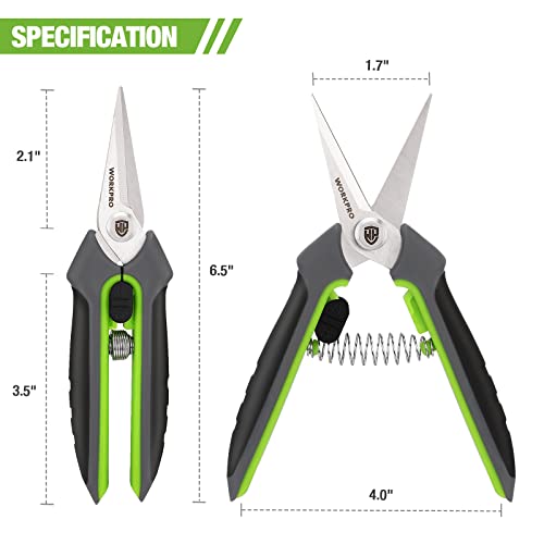 WORKPRO 2 Packs Pruning Shears, 6.5” Gardening Scissors Snips Clippers with Precision Blades, Hand Pruner Set with Sheaths - Image 3