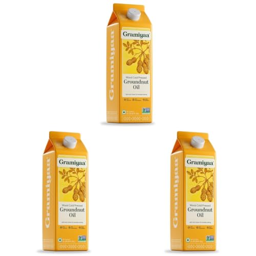 Image of Gramiyaa Cold Pressed Groundnut Oil 1 Litre| Traditionally Extracted | Chemical-free, Zero Trans-fat Cooking Oil | Unrefined | Kachi Ghani Peanut oil for Cooking (Pack of 3)