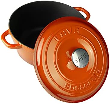 Lava Enameled Cast Iron Dutch Oven 4.75 Qt. Round Heritage Series with Trendy Lid (Orange)