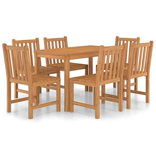 vidaXL Madera Maciza de Teca Conjunto de Comedor de Jardín 7 Piezas Muebles Exterior Terraza Hogar Cocina Mesa Silla Asiento Suave con Respaldo