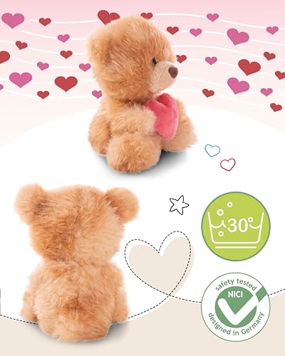 NICI Kuscheltier Bär mit Herz 18cm - hellbraun - Stofftier aus weichem Plüsch, niedliches Plüschtier zum Kuscheln und Spielen, für Kinder & Erwachsene, tolle Geschenkidee - 61559