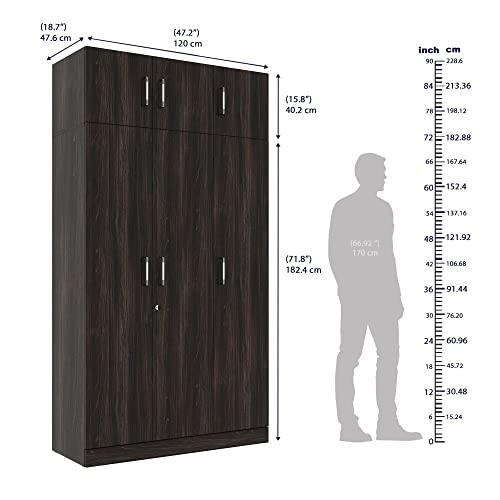 Image of Wakefit Wardrobe | 1 Year Warranty | Engineered Wood Almirah, Cupboard for Clothes Storage | 3 Door, Mirror, 1 Drawer, 1 Hanging Space | Gingham - Dark Brown
