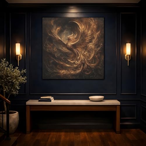Tableau Phoenix Doré Toile Or et Noir 15x15 cm Décoration Murale Salon - 4