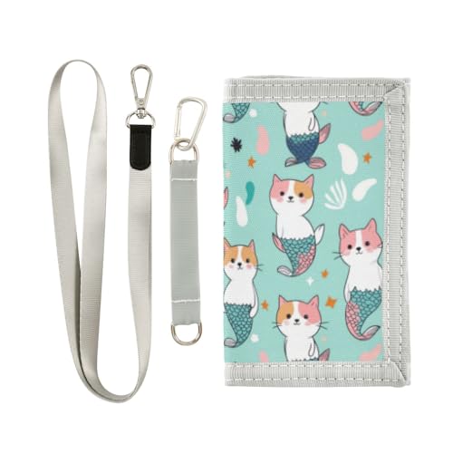 Wusikd Cute Cats Kids Wallet for Boys Girls Mermaid Tails Toddler Trifold Wallet Novelty Wallet for Teens Women Men