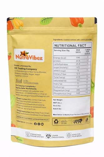 Image of NutraVibez cashew 250gm | Crunchy Whole Cashew Nuts | Healthy Protein-Rich Snack | Immunity Booster | Gluten-Free, Vegan | Fresh & Crunchy Kaju (250 Gm)