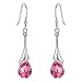 EVER FAITH 925 Sterling Silver CZ Elegant Teardrop Chandelier Hook Dangle Earrings Pink Adorned with Swarovski crystals