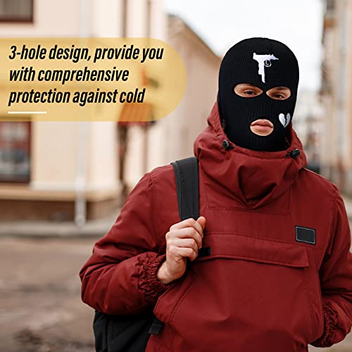 2 Pcs 3 Hole Ski Mask Winter Balaclava Warm Full Face Knit Mask Ski Hat Mask Knitted Full Face Cover For Men And Women (White, Black, Heart Style) #TOP4