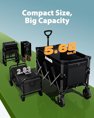 Image of Collapsible Wagon Cart, Foldable Lightweight Wagon Folding Carts with Wheels - Outdoor Utility Carts with 360LBS Max Load for Grocery, Camping, Shopping, Sports, Garden，Beach