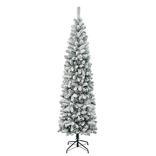 National Tree Company First Traditions Acacia Flocked Tree Slim Christmas Tree, 7.5 ft