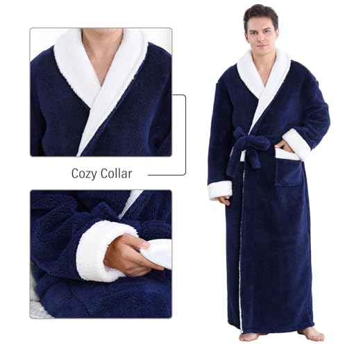 Artfasion Mens Robes Plush Bathrobe: Ultra Soft Flannel Spa Bathrobe, Long Plush V-Neck Robe House Coat with Belt & 2 Pockets 5
