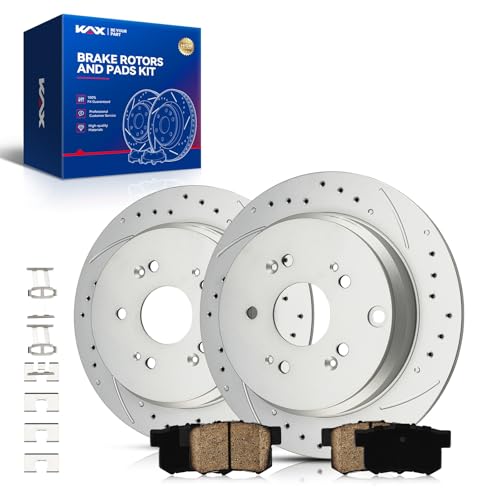 Image of KAX Rear Brake Kit Fits Honda CR-V 2005-2016, Acura RDX 2010-2018 FWD | Drilled and Slotted Brake Rotors, Ceramic Brake Pads