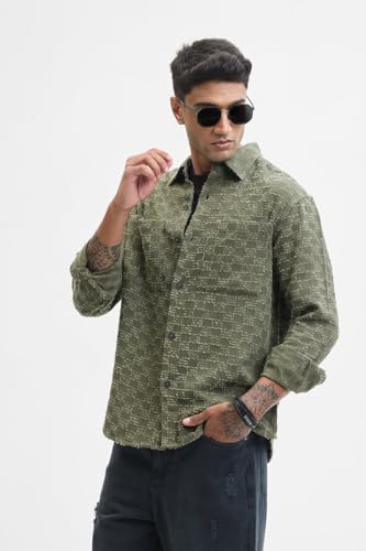Image of SNITCH Olive Textured Overshirt