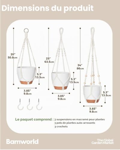 Suspension macramé artisanale Bamworld avec support décoratif blanc haut de gamme - 6