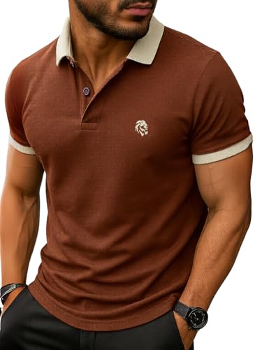 Image of LEOTUDE Men's Polo Neck Matty Half Sleeve Collor Solid Regular Fit Tshirts (Brown)